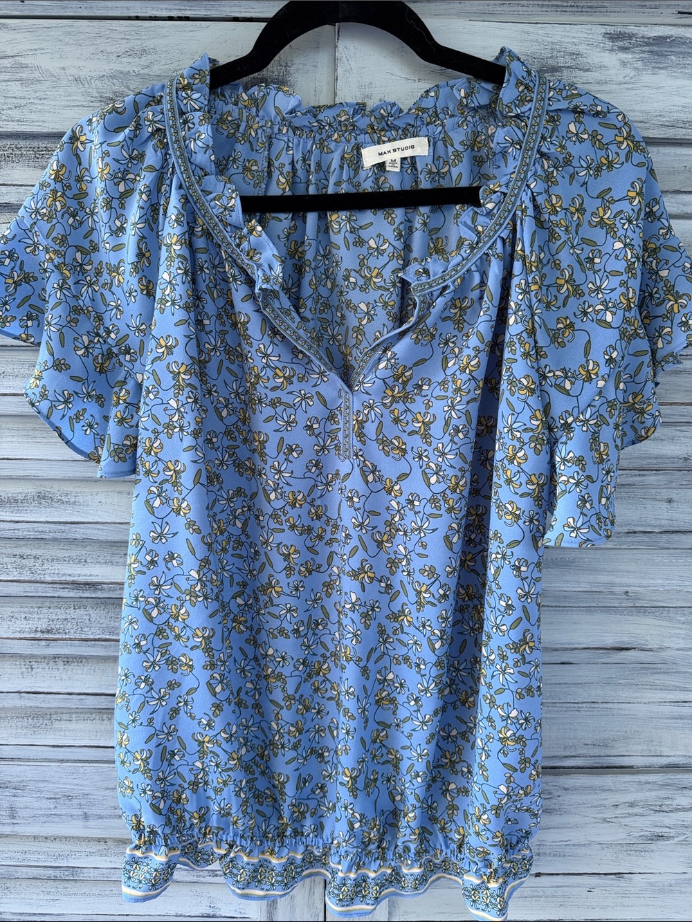 Max Studio Blue Floral Peasant Top Size M